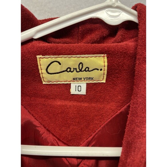 Vintage Carla New York Genuine Red Leather Suede Jacket Blazer Women's Size 10 - Picture 2 of 4